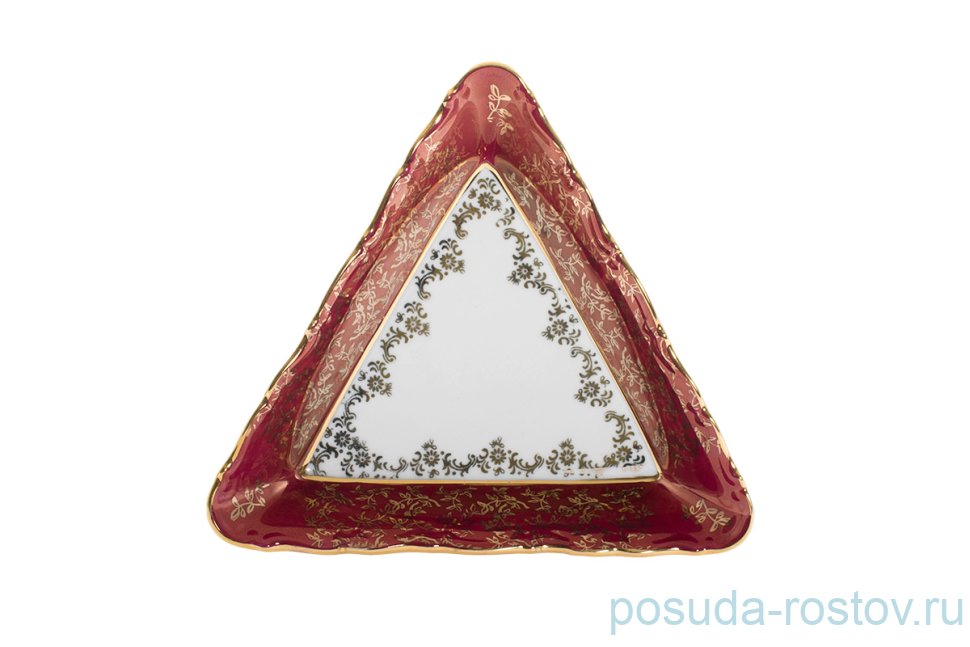 Салатник 16 см треугольный "Хаппа /Красная /Золотые листики" / 203397