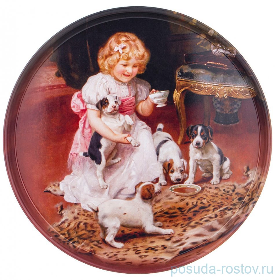 Поднос 33 х 2,1 см сервировочный "Девочка с собачками" / 310731