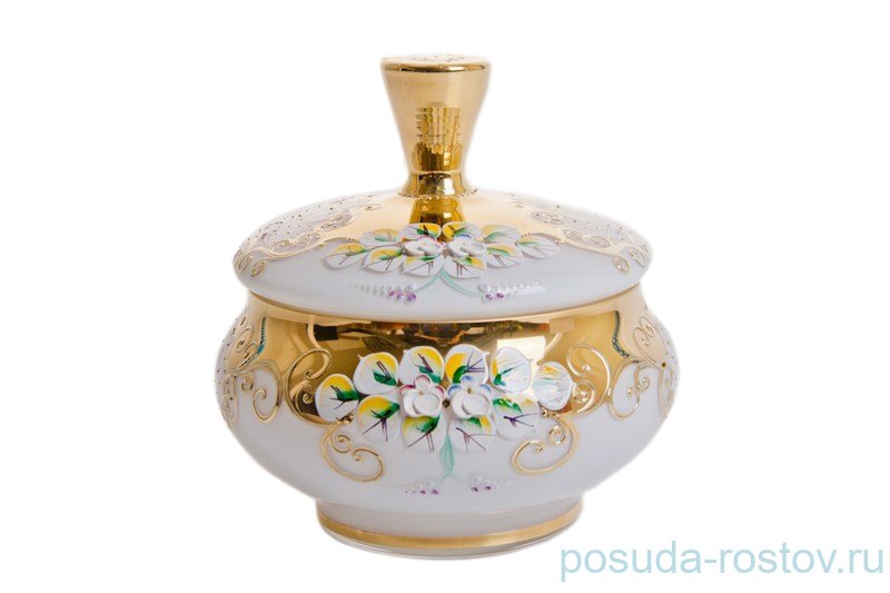Шкатулка 18 см с крышкой "Лепка белая" / 057410