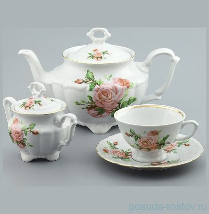 Чайный сервиз на 6 персон 15 предметов &quot;Мария-Тереза /Розовые розы&quot; (220 мл) / 111557