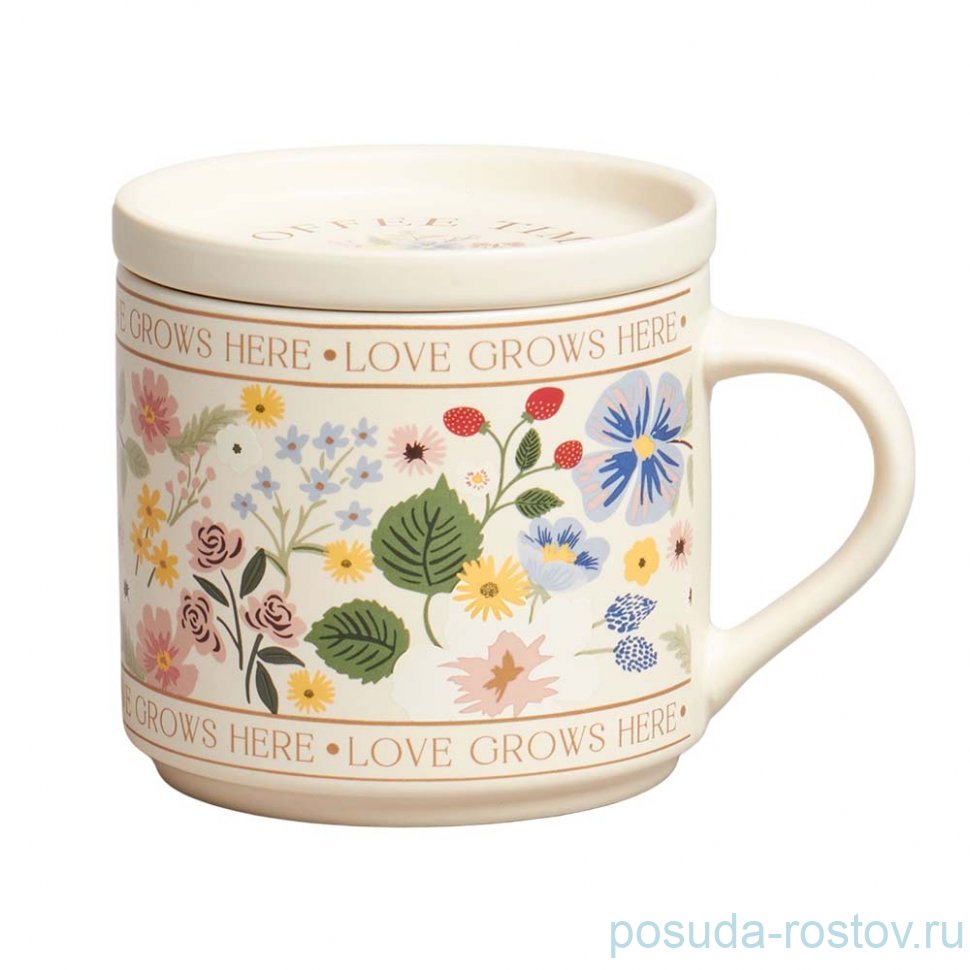 Кружка 390 мл с крышкой "Love grows here" / 370619 Кружка 390 мл с крышкой "Love grows here" / 370619