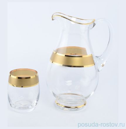 Набор для воды 7 предметов (кувшин 1,25 л + 6 стаканов) &quot;Матовая полоса/золото&quot; B-G / 113523