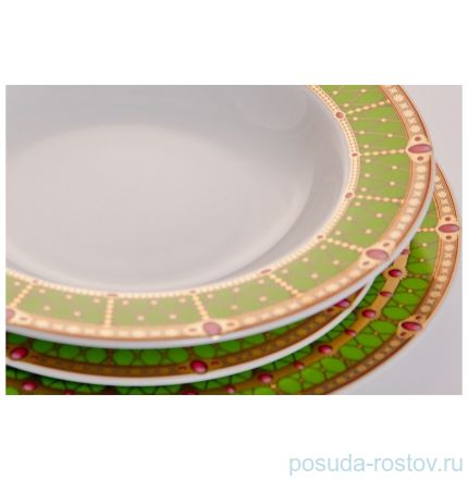 Набор тарелок 18 предметов (19, 23, 25 см) &quot;Кайро /Зелёный&quot; / 039299