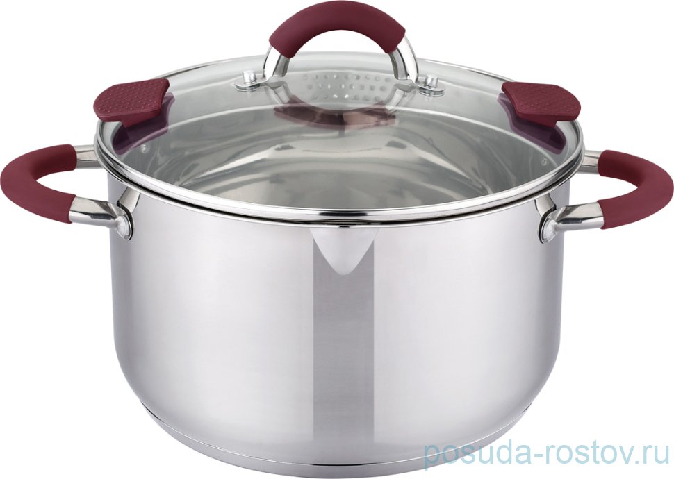 Кастрюля 19,5 х 12 см со сливом силиконовые держатели бордовые 2,9 л "agness" / 196239