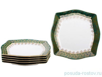 Набор тарелок 25 см 6 шт &quot;Львов /Золотые листики на зеленом&quot; / 203358