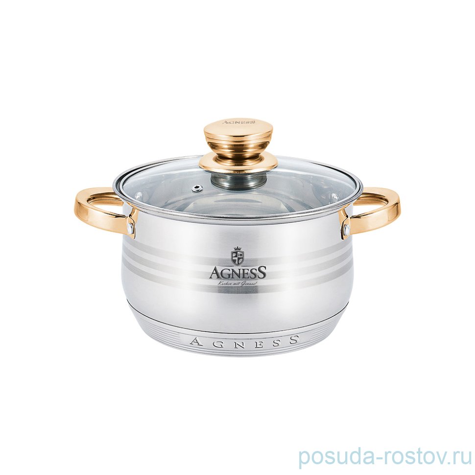 Кастрюля 16 х 10,5 см со стеклянной крышкой 2,1 л "Agness" / 196338
