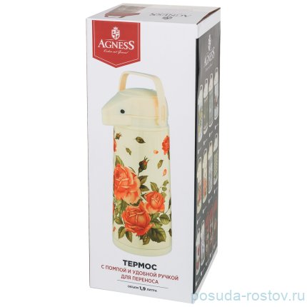 Термос 1,9 л /с стеклянной колбой и помпой &quot;Agness /Райский сад&quot; / 195914