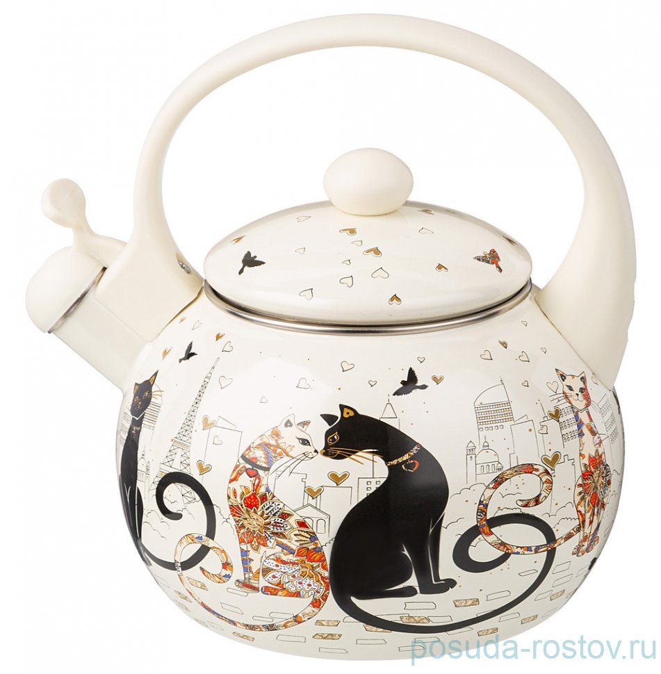 Чайник 2,2 л эмалированный со свистком индукционное дно "парижские коты" / 313082