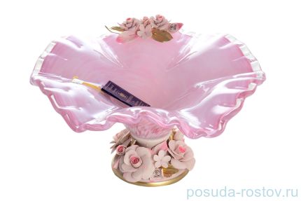 Фруктовница н/н розовая &quot;W. Cristal /Розы /Муранское стекло&quot; / 130337