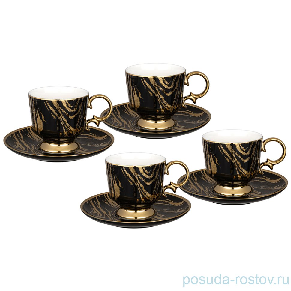 Набор чайных пар 250 мл 4 шт "чёрные /золото" / 233305