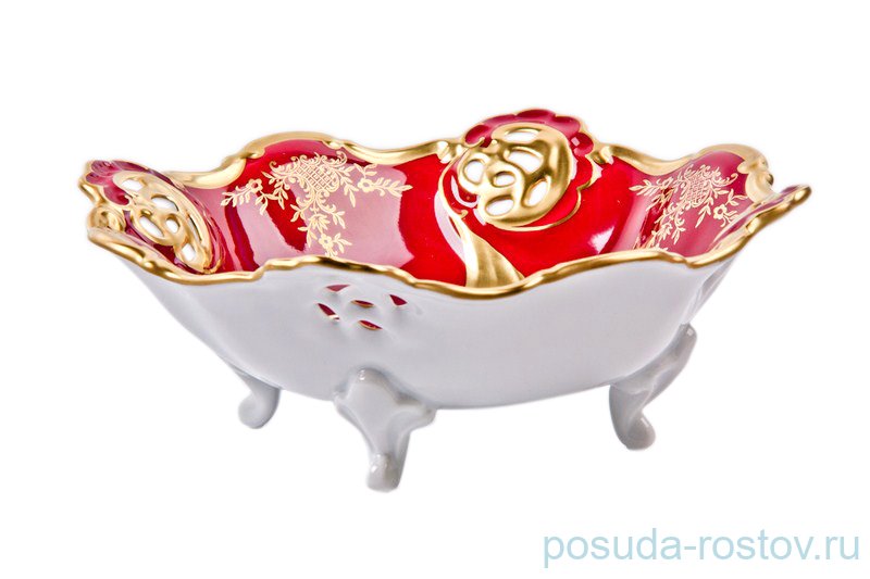 Фруктовница 21 см Барбарина "Ювел /Красный с золотым узором" / 028809