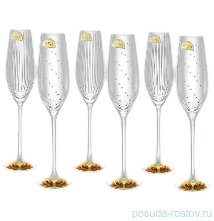Бокалы для шампанского 210 мл 6 шт 3х3 &quot;Celebration /Горошек+ полоска&quot; янтарная ножка / 148549
