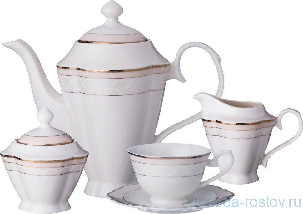 Чайный сервиз на 6 персон 15 предметов "Бежевая лента /золото" / 186225 Чайный сервиз на 6 персон 15 предметов "Бежевая лента /золото" / 186225