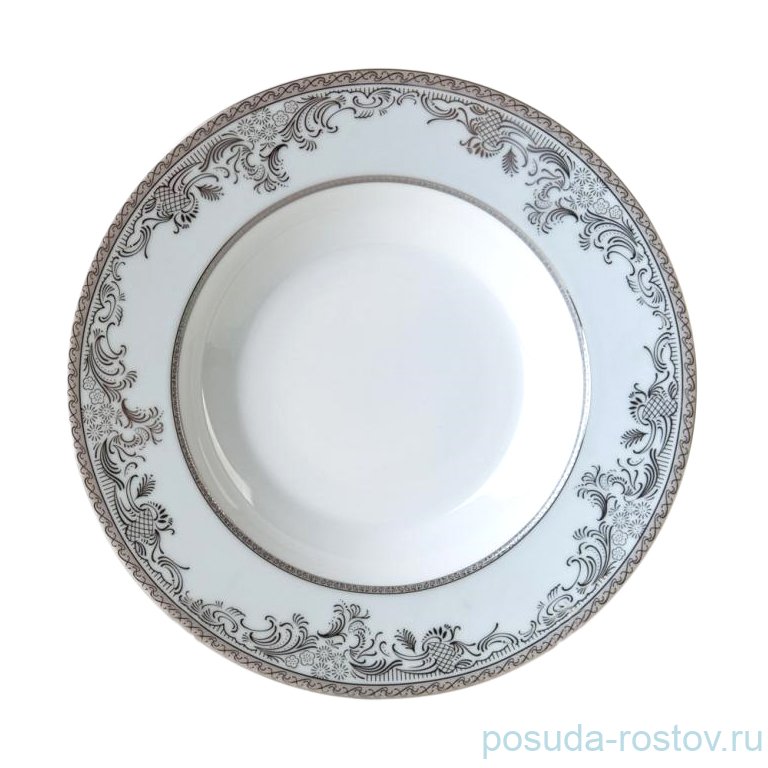 Тарелка 22 см 1 шт глубокая "Камила /Платиновый орнамент" / 067662