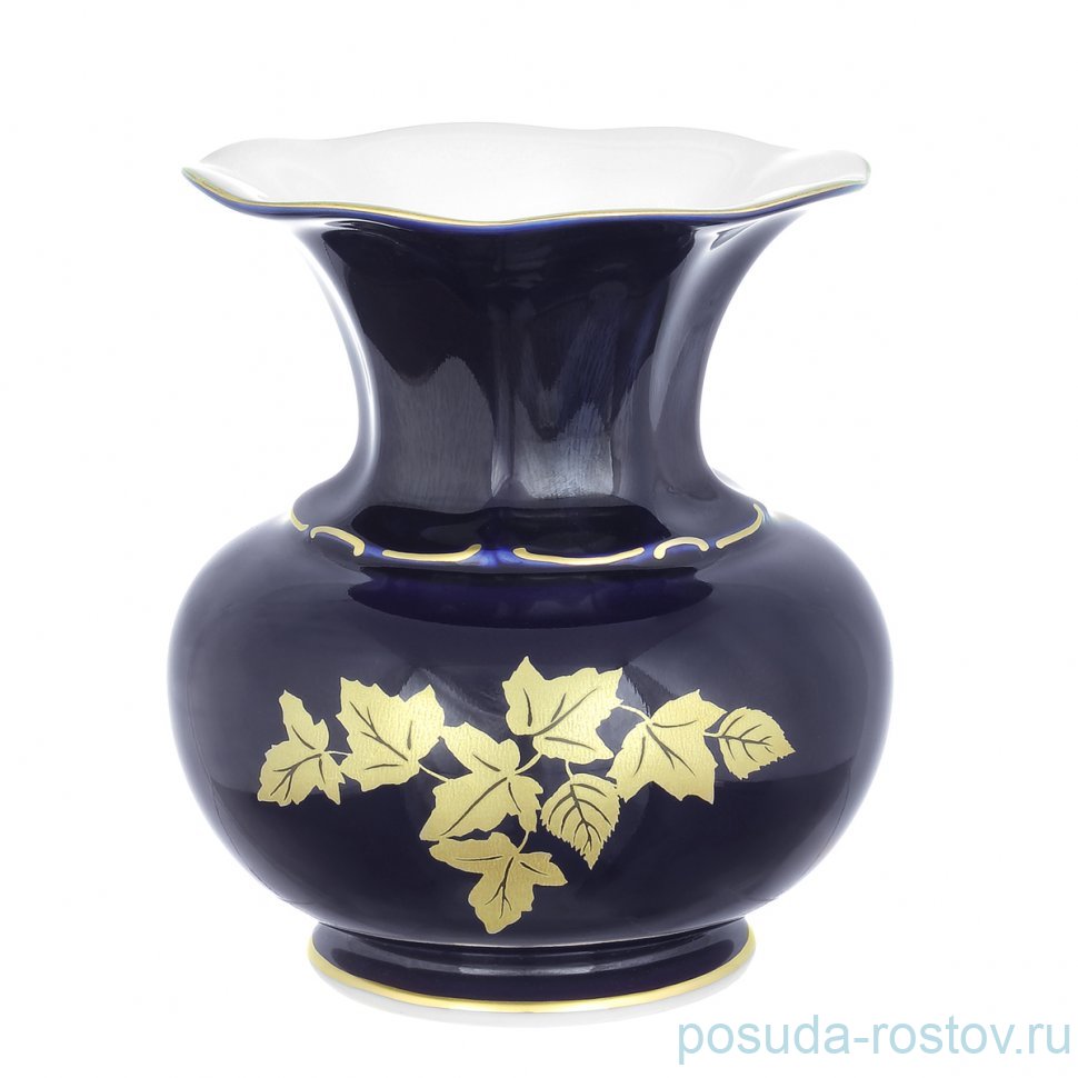 Ваза для цветов 14 см "Золотые листья /Кобальт /8144" / 336930