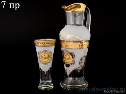 Набор для воды 7 предметов (кувшин + 6 стаканов) &quot;Иксовка /Богемия /Антик золото&quot; / 071299