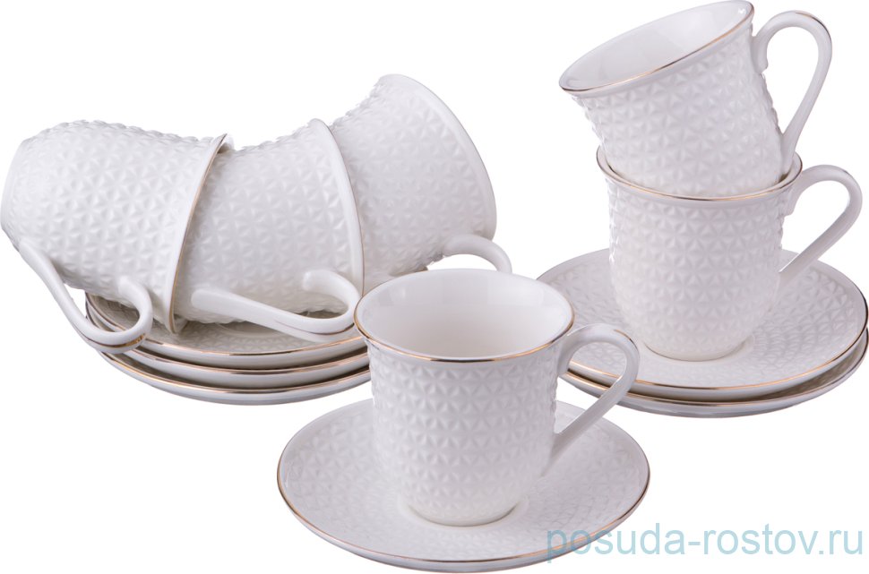 Набор чайных пар 220 мл 6 шт "отводка золото" / 194413