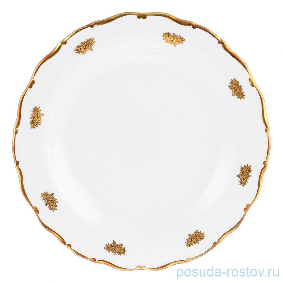 Блюдо 30 см круглое глубокое "Аляска /Золотые розочки" / 353437