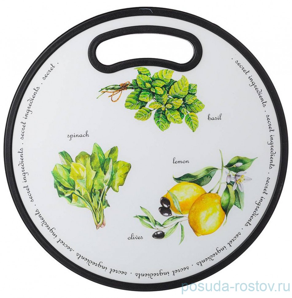 Разделочная доска 30 х 1,2 см круглая "Секретные ингредиенты" / 272789 Разделочная доска 30 х 1,2 см круглая "Секретные ингредиенты" / 272789