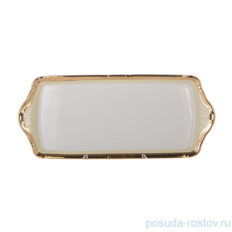 Поднос 39 х 16,5 х 2 см прямоугольный "Констанция /Бежевая полоса с золотом" / 165259