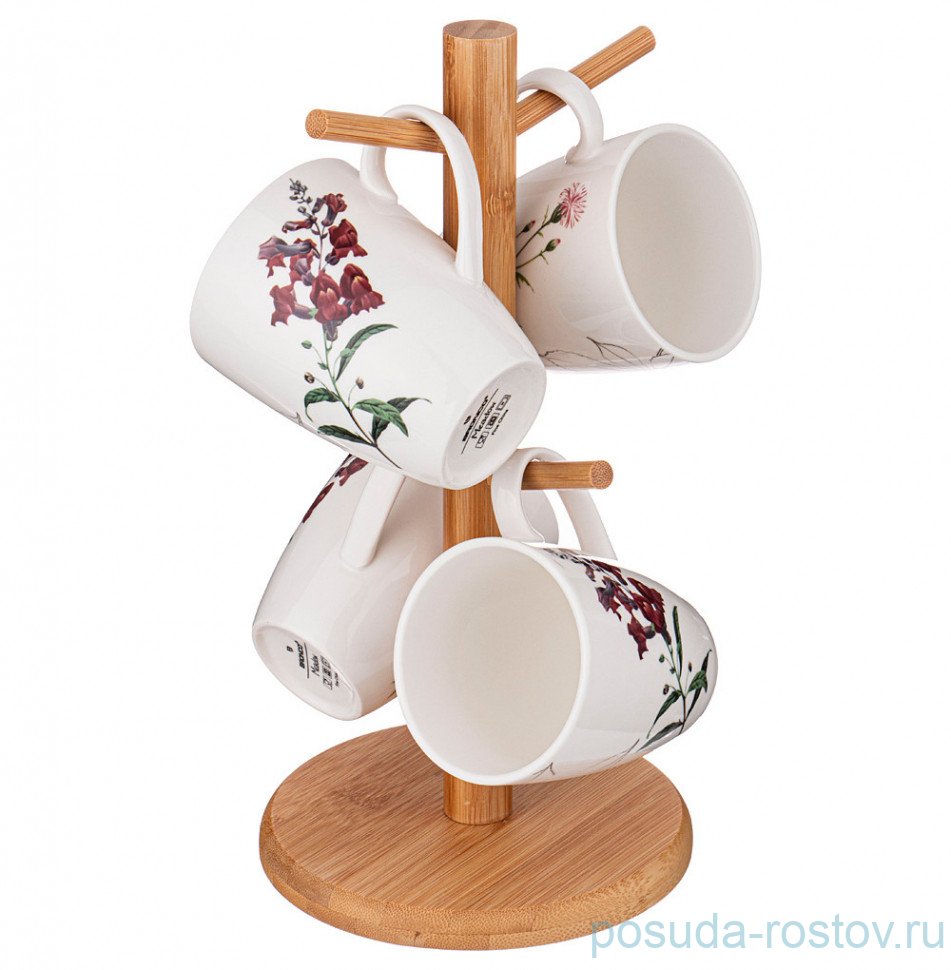 Набор кружек 380 мл 4 шт на деревянной подставке "meadow" / 234147 Набор кружек 380 мл 4 шт на деревянной подставке "meadow" / 234147