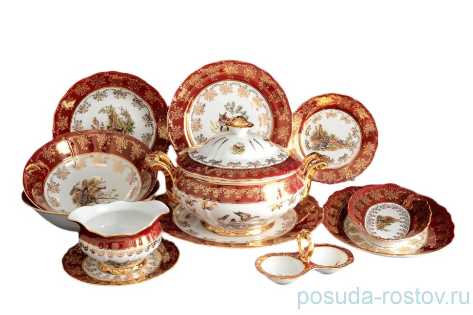 Столовый сервиз на 6 персон 26 предметов  Bohemia Porcelan Moritz Zdekauer 1810 s.r.o. "Магнолия /Охота красная" / 038344
