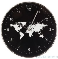 Часы настенные 30 см кварцевые черные &quot;WORLD MAP&quot; / 197439