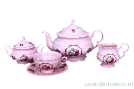 Чайный сервиз на 6 персон 15 предметов &quot;Соната /Полевые цветы&quot; розовая / 158465