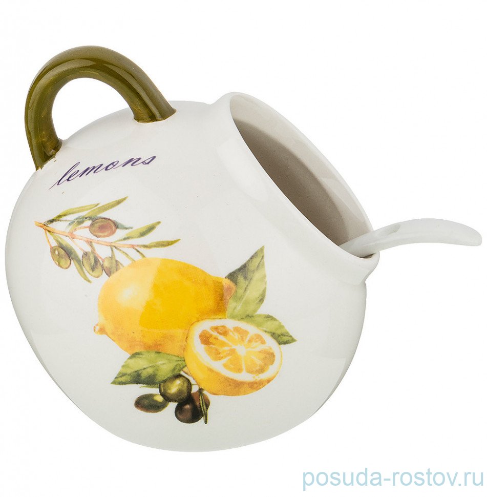 Солонка 170 мл с ложкой 9,5 х 9,5 х 10 см "лимоны" / 213532