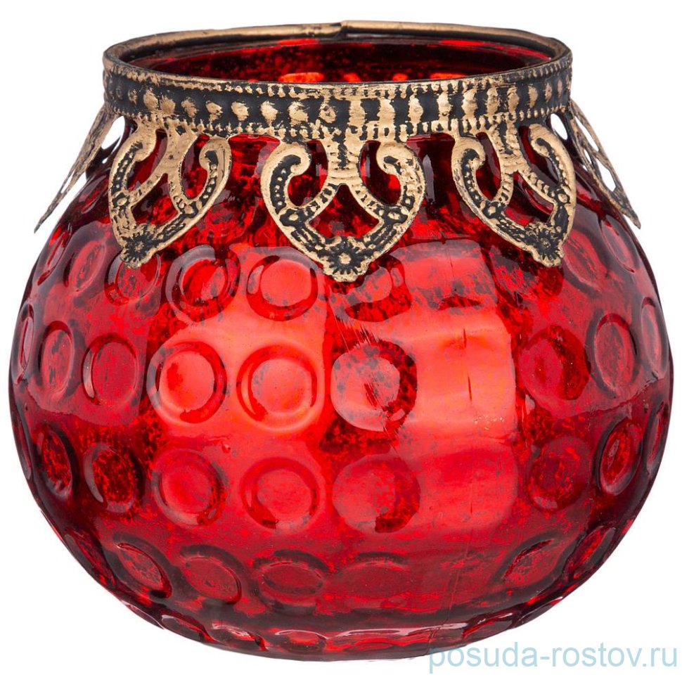 Подсвечник 10,5 х 10,5 х 9 см "шарджа" с металлическими элементами красный / 272841