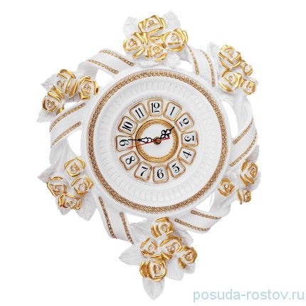Часы настенные 48 см белые &quot;Royal Classics /Цветы /Стразы&quot; / 151339