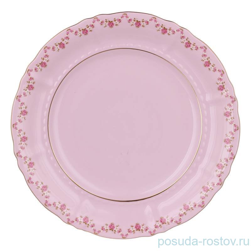 Блюдо 32 см круглое "Соната /Розовый цветок" розовая / 330736