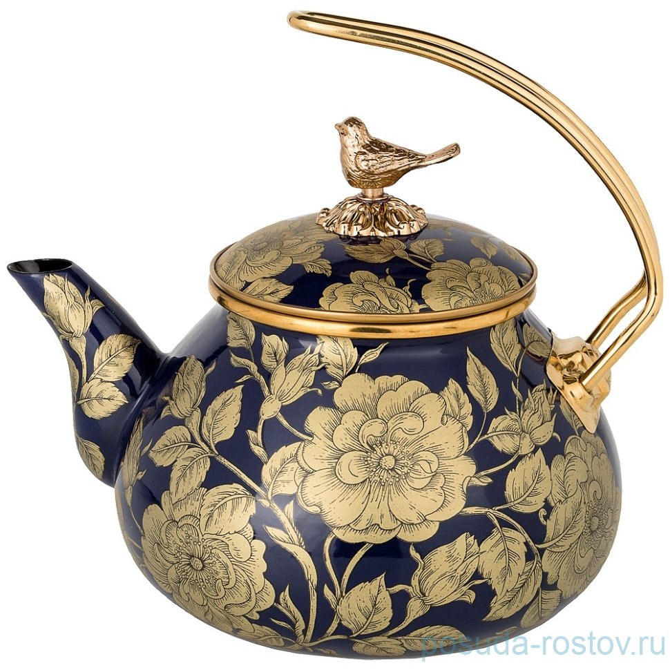 Чайник 2,2 л эмалированный чёрный "Agness /Золотые цветы" / 196419