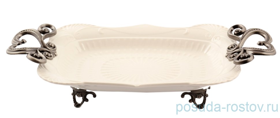 Блюдо 39 см прямоугольное с ручками на ножках / 131457