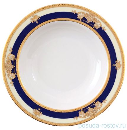 Набор тарелок 22 см 6 шт глубокие &quot;Яна /Синяя полоса с золотым вензелем&quot; / 056383