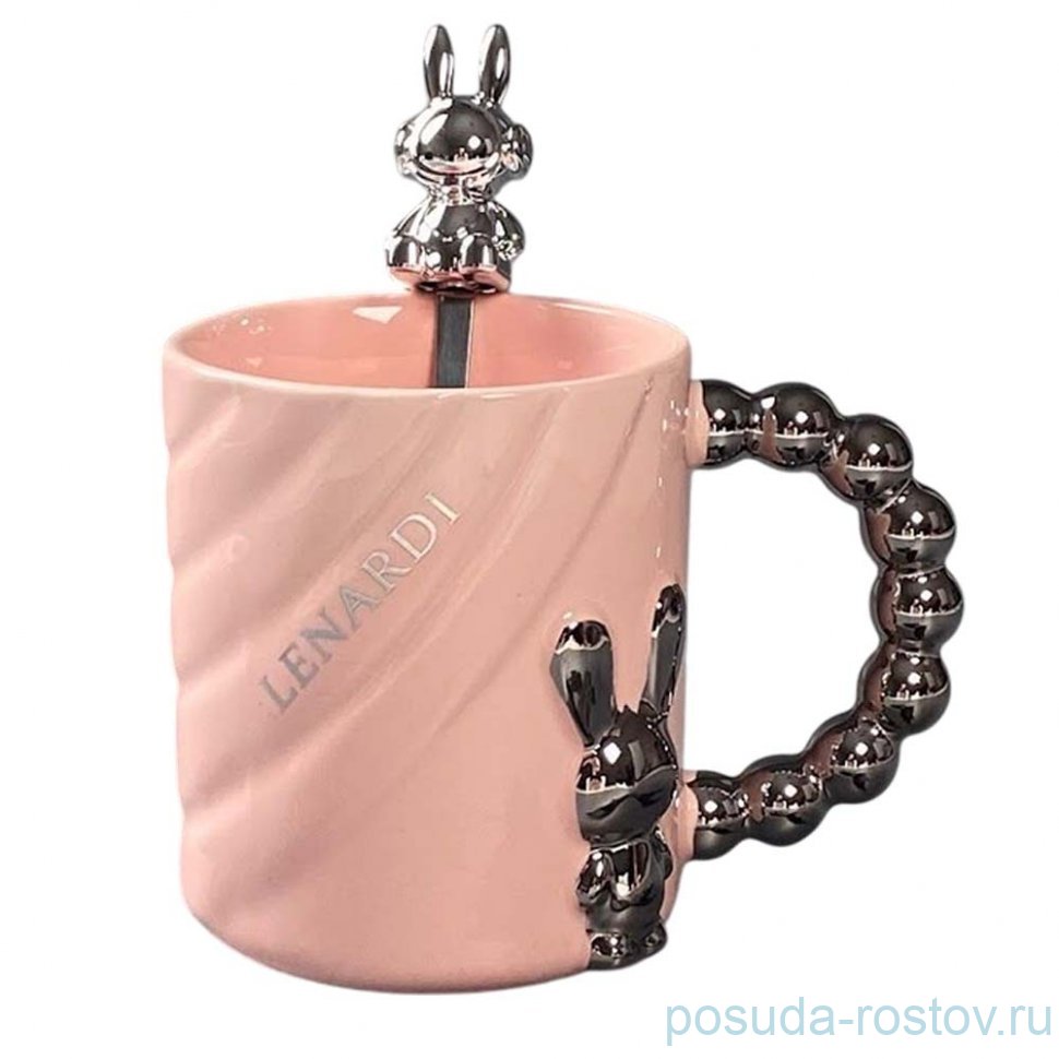 Кружка 450 мл с ложкой розовая (подарочная упаковка) / 374459 Кружка 450 мл с ложкой розовая (подарочная упаковка) / 374459