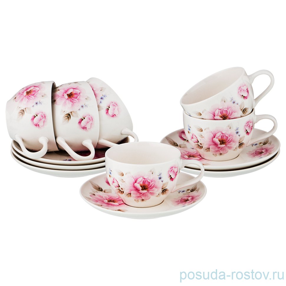 Набор чайных пар 250 мл 6 шт "Розовый пион" / 192271