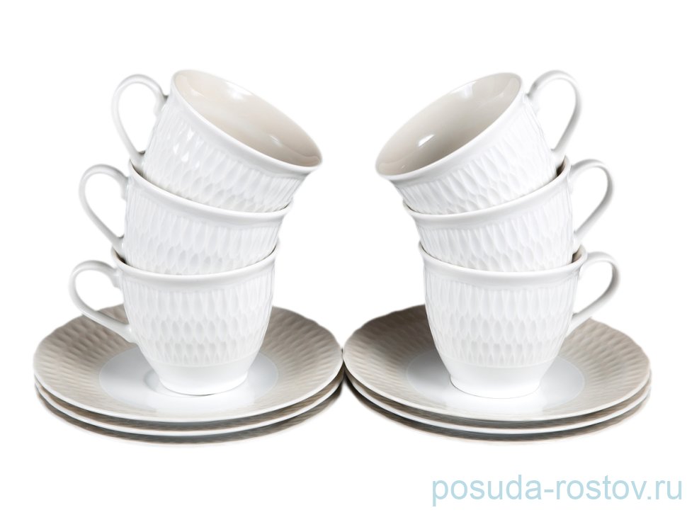 Набор чайных пар 220 мл 6 шт "София /Кремово-бежевая" / 133673 Набор чайных пар 220 мл 6 шт "София /Кремово-бежевая" / 133673