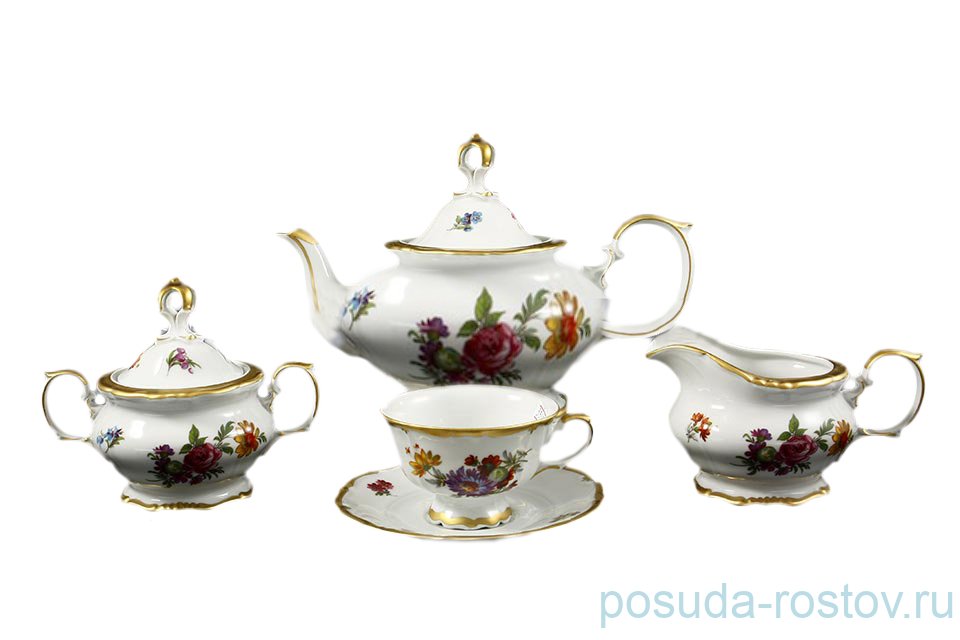 Чайный сервиз на 6 персон 15 предметов "Корона /Мейсенский букет" / 151780