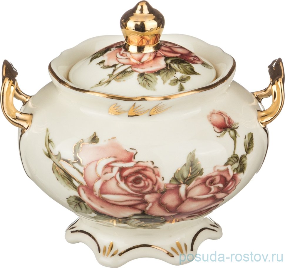 Сахарница 350 мл с золотыми ручками "корейская роза" / 187785 Сахарница 350 мл с золотыми ручками "корейская роза" / 187785