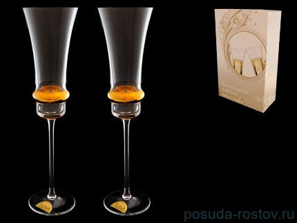 Бокалы для шампанского 190 мл 2 шт &quot;Свадебные /золотое дно&quot; / 018579