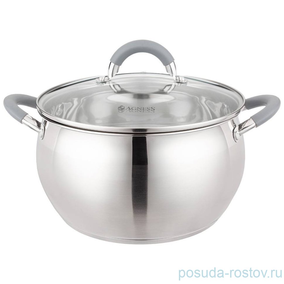 Кастрюля 24 х 13,5 см со стеклянной крышкой 6,2 л "Apple" серые ручки / 275420