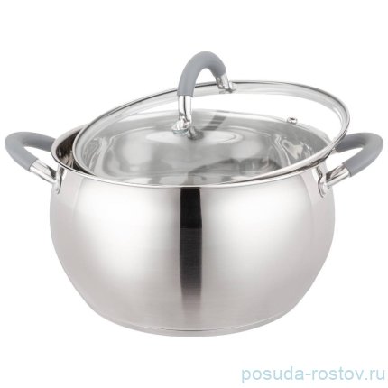 Кастрюля 24 х 13,5 см со стеклянной крышкой 6,2 л &quot;Apple&quot; серые ручки / 275420