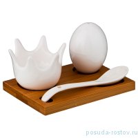 Набор для завтрака 3 предмета на подставке 11,5 х 8 х 6,5 см (подставка для яйца, солонка, ложка) / 211174