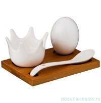 Набор для завтрака 3 предмета на подставке 11,5 х 8 х 6,5 см (подставка для яйца, солонка, ложка) / 211174