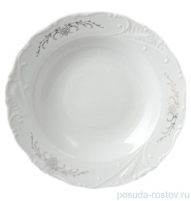 Набор тарелок 23 см 6 шт глубокие &quot;Лиана /Серый орнамент /отводка платина&quot; / 051014