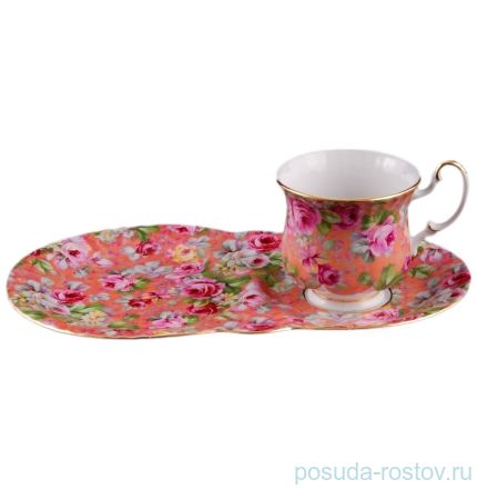 Чайный набор для завтрака 250 мл на 1 персону 2 предмета &quot;Моника /Мелкие розочки /розовая&quot; / 158161