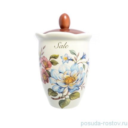 Банка для сыпучих продуктов 19 см деревянная крышка Соль &quot;Artigianato ceramico /Весенние лепестки&quot; / 169921