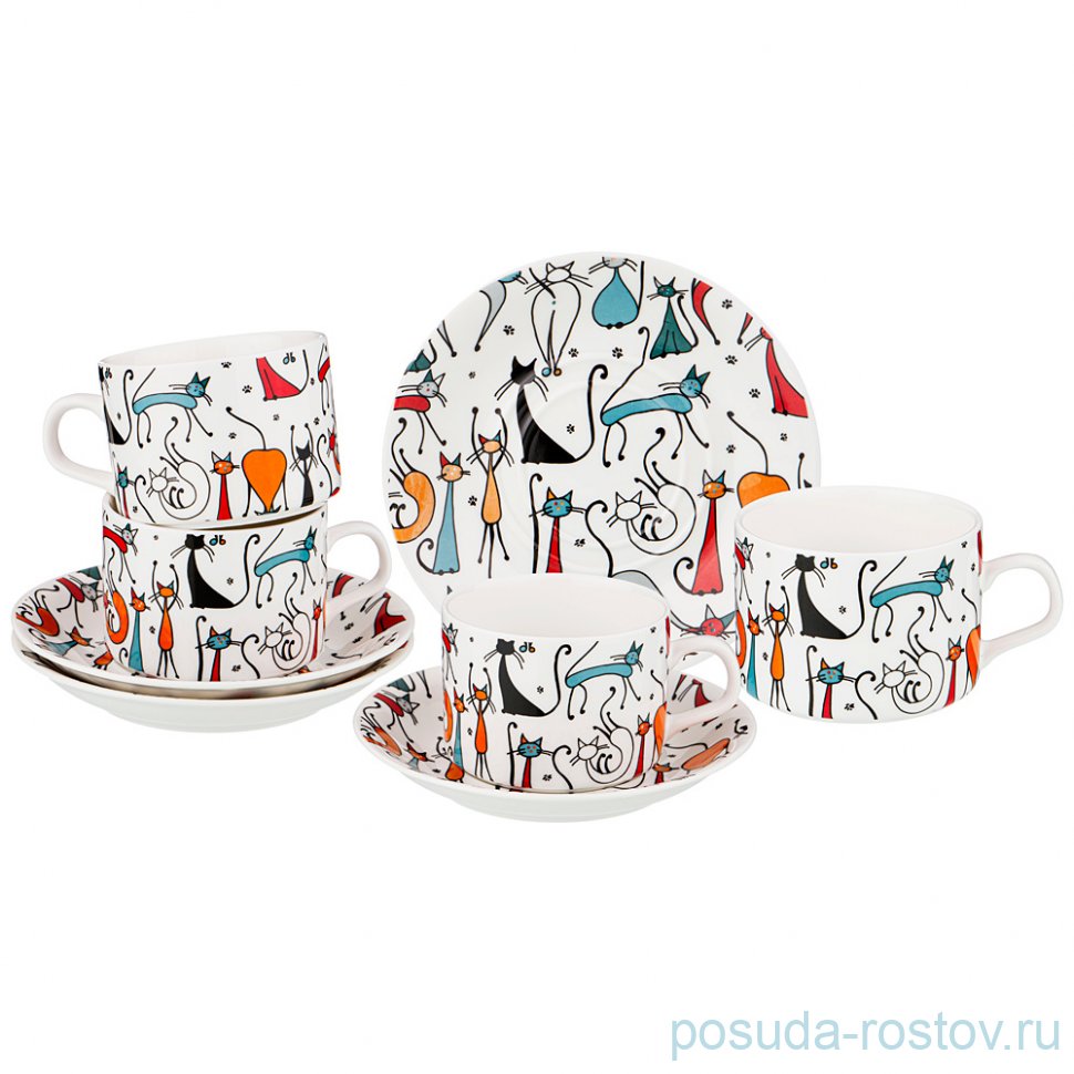 Набор кофейных пар 170 мл 4 шт "кошки" / 220538