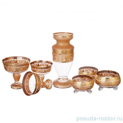 Набор конфетниц с вазой для цветов 7 предметов янтарные &quot;Антик золото&quot; SC / 140558